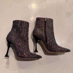 Marc Fisher Stolla Purple Glitter Ankle Boot Stiletto Sz 7.5 Glam Barbiecore